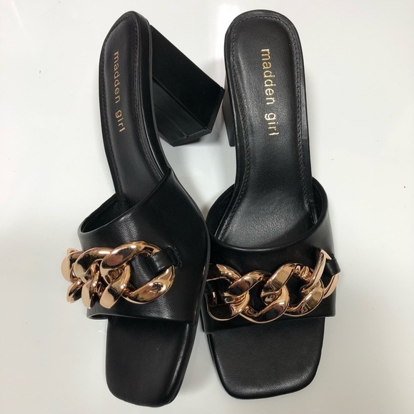 Madden Girl Mules Heeled Sandals Golden chain black Size 8.5 - Picture 6 of 9